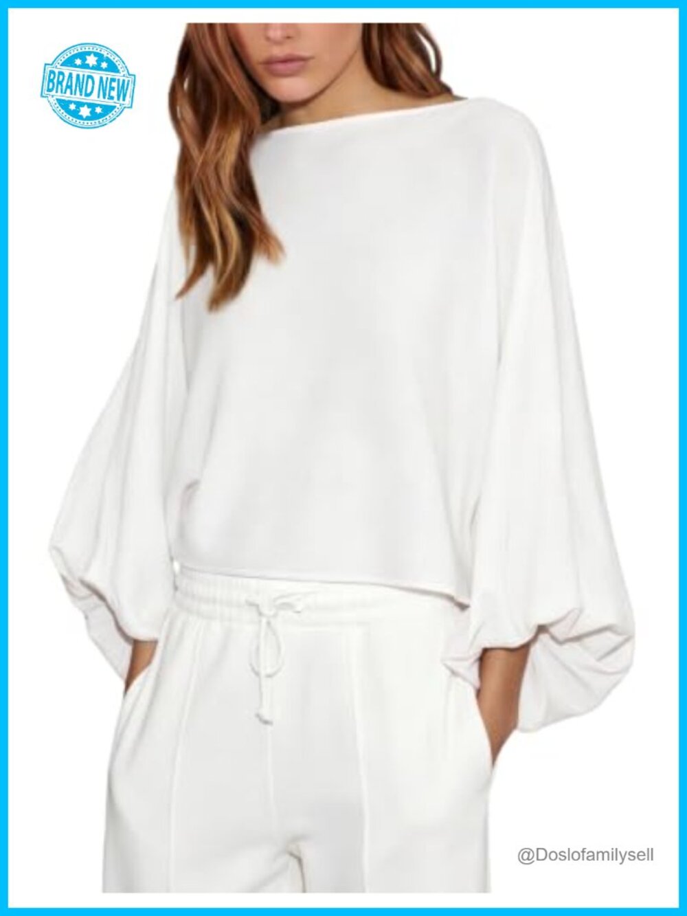 Women's Batwing Sleeve Boat Neck Knit Top Loose Pullover Blouse